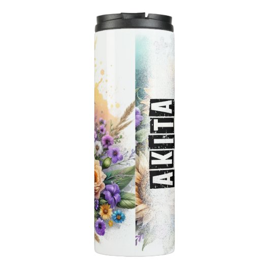 Akita's zachte bloemenaanwezigheid thermosbeker (Achterkant)