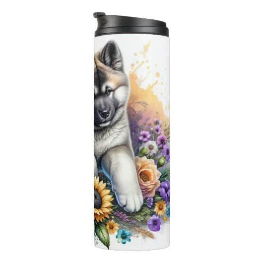 Akita's zachte bloemenaanwezigheid thermosbeker (Geroteerd rechts)