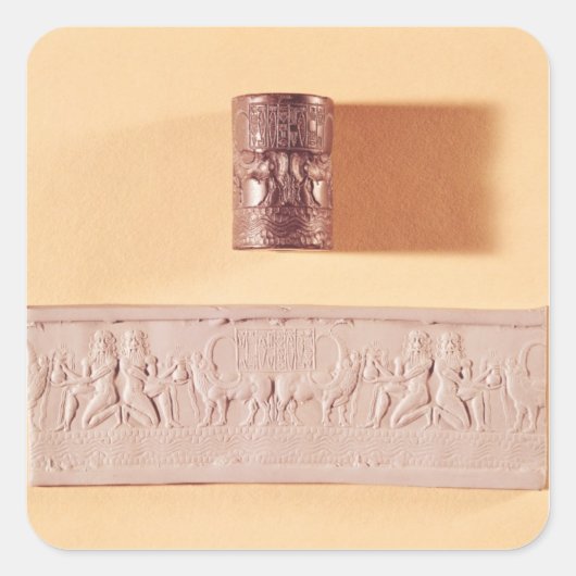 Akkadische cilinderverzegeling en indruk vierkante sticker (Voorkant)