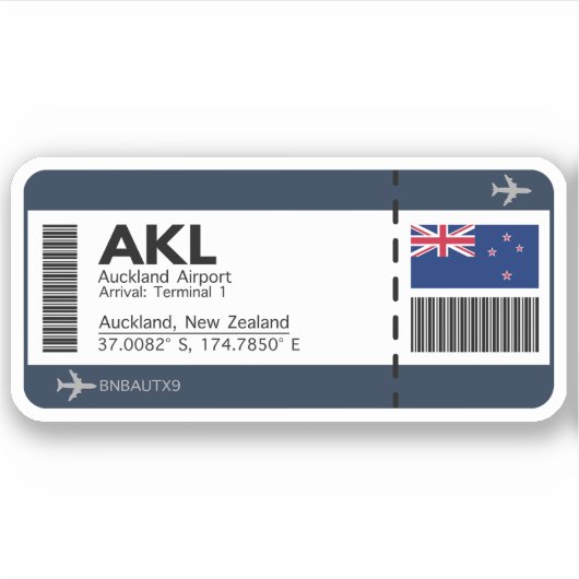 AKL Auckland Boarding Pass - New Zealand Ticket Sticker (Voorkant)