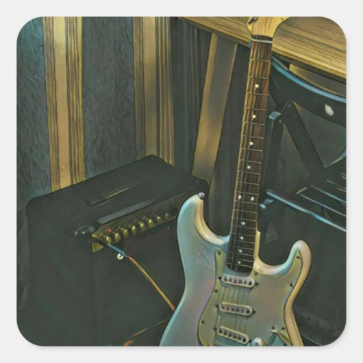akoestiek bass electric guitar gift vierkante sticker (Voorkant)