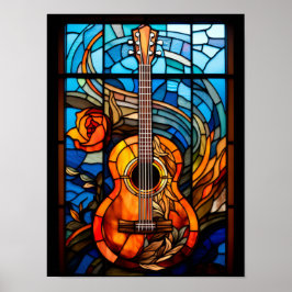 Akoestisch Gitaar Glas-in-Lood Raamontwerp  Poster