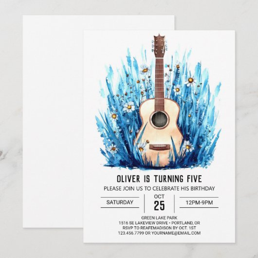 Akoestische afdrukbare gitaar jongen verjaardag kaart (Voorkant / Achterkant)