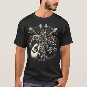 Akoestische elektrische gitaar kruis christelijke  t-shirt