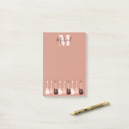 Akoestische elektrische gitaarmusici rustige Monog Post-it® Notes (Op bureau)