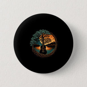 Akoestische gitaar boom aan het meer natuur muziek ronde button 5,7 cm