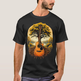 Akoestische Gitaar Boom Des Levens Meer Bos Natuur T-shirt