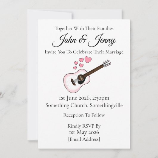 Akoestische gitaar bruiloft uitnodiging muzikanten (Voorkant)