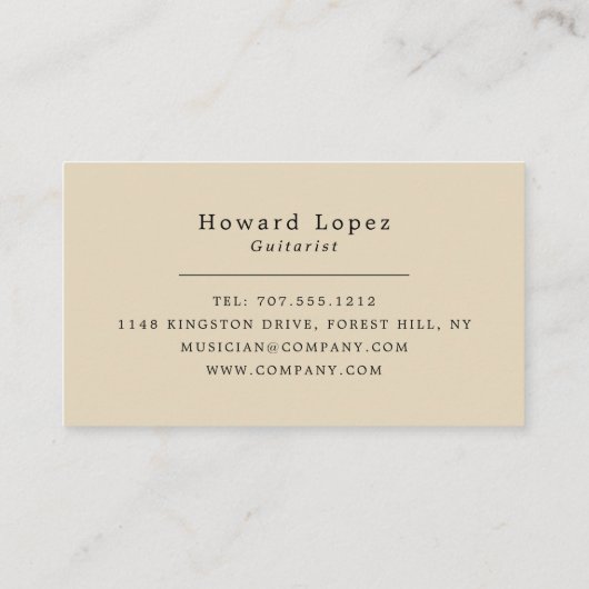 Akoestische gitaar, gitarist, professioneel muzika visitekaartje (Achterkant)