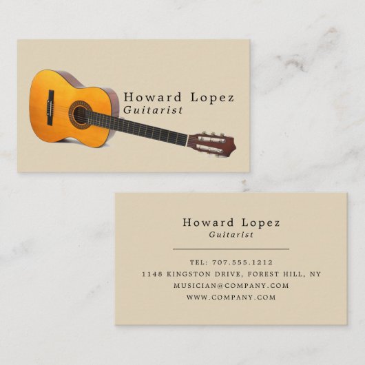 Akoestische gitaar, gitarist, professioneel muzika visitekaartje (Voorkant / Achterkant)