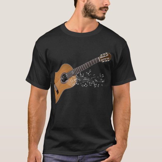  akoestische gitaar grafische muzieknoten t-shirt (Voorkant)