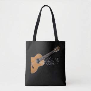 akoestische gitaar grafische muzieknoten tote bag