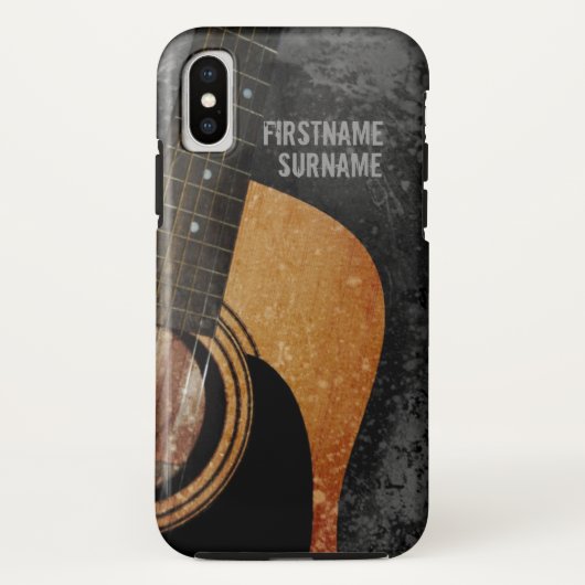 Akoestische Gitaar Grijs Grunge Aangepaste Naam Case-Mate iPhone Case (Achterkant)