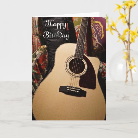 Akoestische gitaar Happy Birthday Kaart (Gele Bloem)