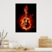 Akoestische gitaar in vlammen poster (Keuken)