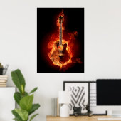 Akoestische gitaar in vlammen poster (Thuiskantoor)