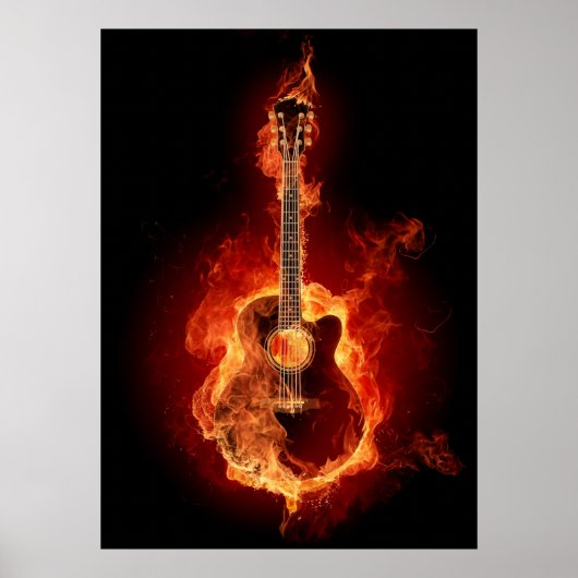 Akoestische gitaar in vlammen poster (Voorkant)