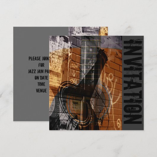 akoestische gitaar jazz jam-uitnodiging kaart (Voorkant / Achterkant)