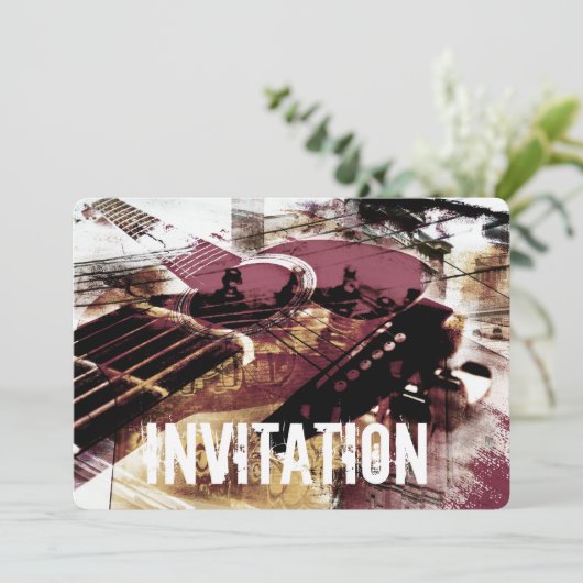 akoestische gitaar jazz jam-uitnodiging kaart (Staand voorkant)