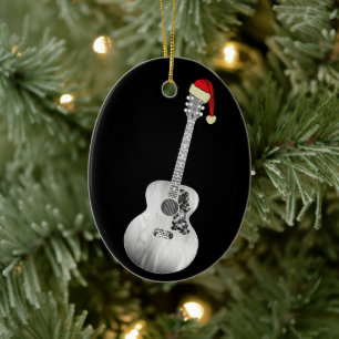 Akoestische Gitaar Kerstmis Zwart en Wit Keramisch Ornament