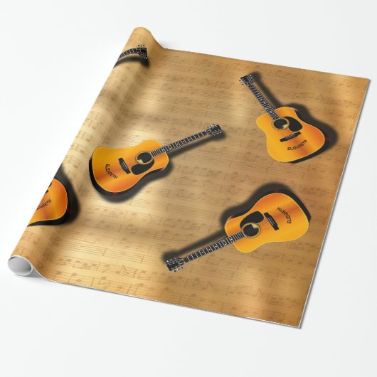 Akoestische  gitaar met aangepaste muzikant cadeaupapier (Uitgerold)