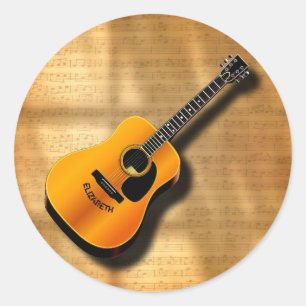 Akoestische gitaar met aangepaste muzikant ronde sticker