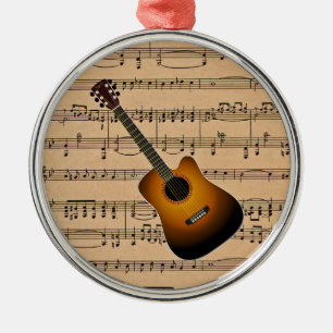 Akoestische gitaar met achtergrond voor blademuzie metalen ornament