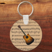 Akoestische gitaar met achtergrond voor blademuzie sleutelhanger (Voorkant)