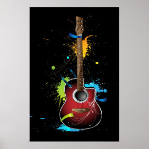 Akoestische gitaar met verfsplatters poster
