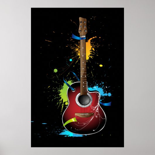 Akoestische gitaar met verfsplatters poster (Voorkant)