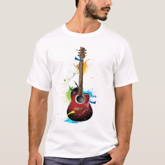 Akoestische gitaar met verfsplatters t-shirt (Voorkant)