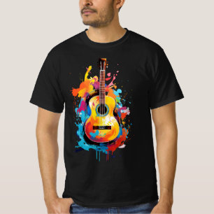 Akoestische gitaar, moderne verfstreken t-shirt