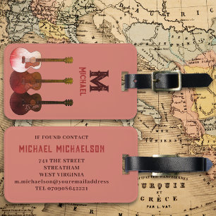 Akoestische gitaar muzikant gepersonaliseerd bagagelabel