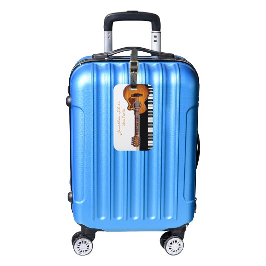 Akoestische gitaar piano toetsen muziek leraar bagagelabel