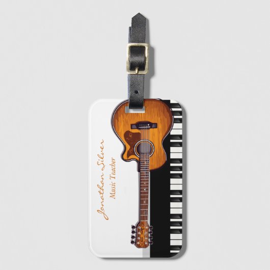 Akoestische gitaar piano toetsen muziek leraar bagagelabel (Voorkant (verticaal))