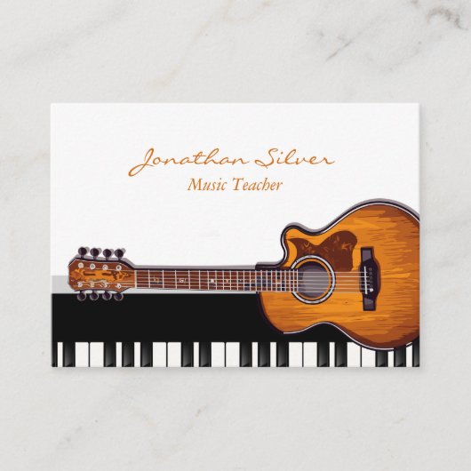 Akoestische gitaar piano toetsen muziek leraar visitekaartje (Voorkant)