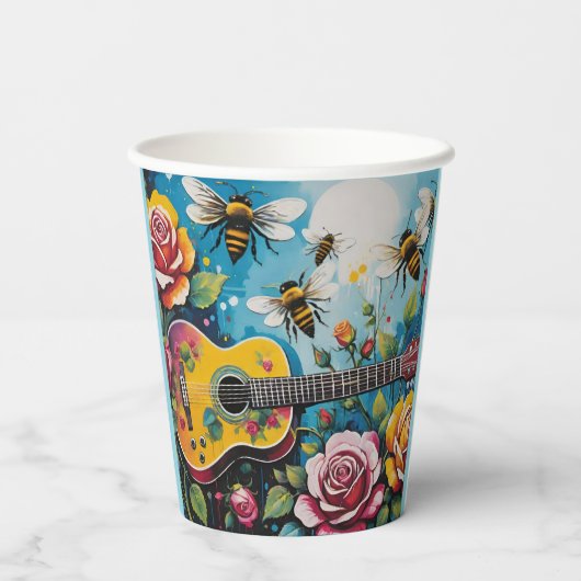 Akoestische gitaar Rozen en bijen Spring Garden Papieren Bekers (Achterkant)