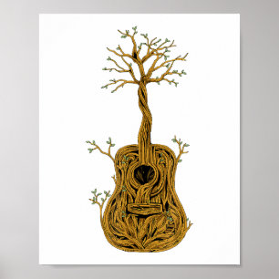 Akoestische gitaar Shirt Tree of Life gitaar spele Poster