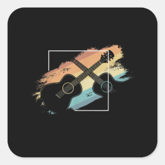 akoestische gitaar Silhouette musicus Hippie Vierkante Sticker