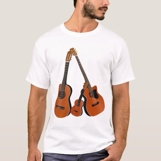 Akoestische gitaar ukelele en akoestische bas t-shirt (Voorkant)