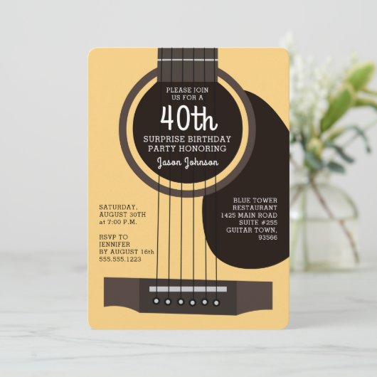 Akoestische Gitaar Verjaardagsfeestuitnodiging Kaart (Staand voorkant)