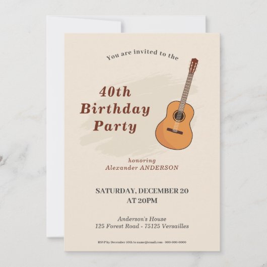 Akoestische Gitaar Verjaardagsfeestuitnodiging Kaart (Voorkant)