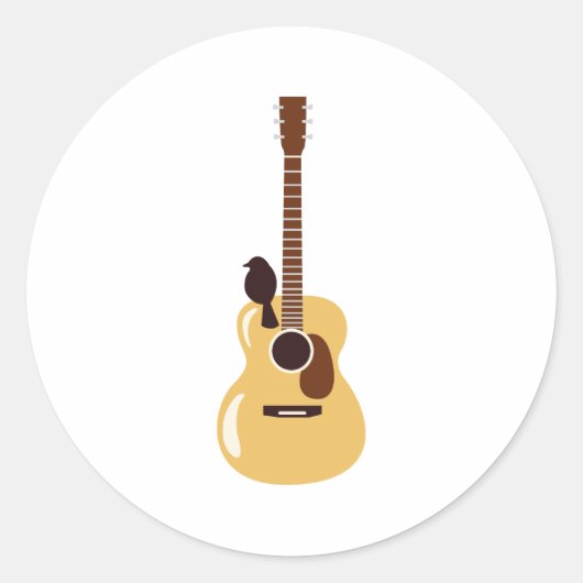 Akoestische gitaar & vogel ronde sticker (Voorkant)