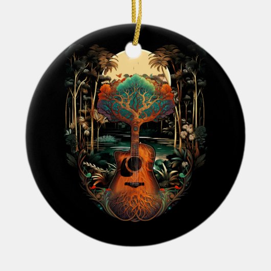 Akoestische gitaar zonsondergang door de Lake Root Keramisch Ornament (Voorkant)