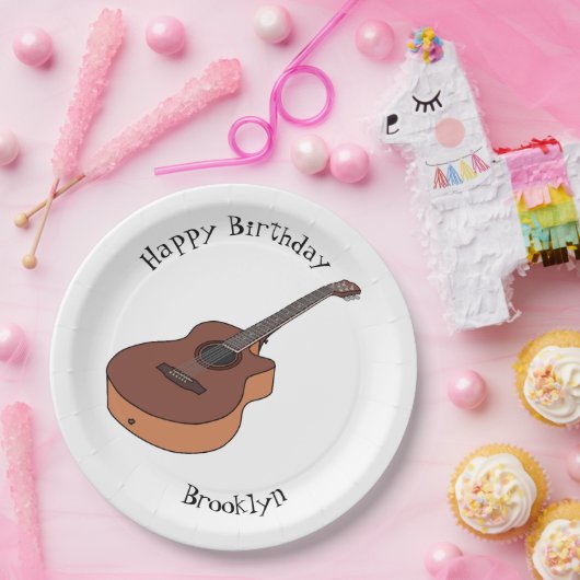Akoestische gitaarafbeelding cartoon papieren bordje (Feest)