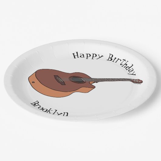 Akoestische gitaarafbeelding cartoon papieren bordje (Gekanteld)