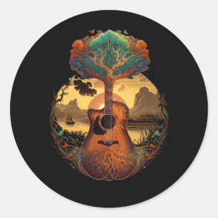 Akoestische gitaarboom door het gitaristenzonsonde ronde sticker