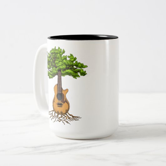 Akoestische gitaarboom tweekleurige koffiemok (Voorkant links)