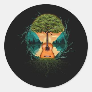 Akoestische gitaarboom van de Lake Guitarist Natuu Ronde Sticker