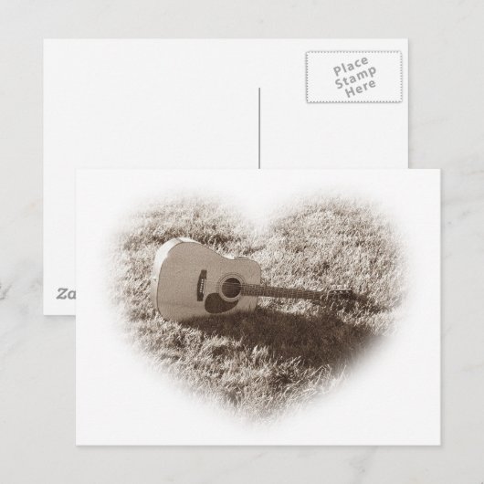 Akoestische gitaarhartslag briefkaart (Voorkant / Achterkant)